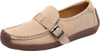 Generic British Gentlemen Style Suede Fleece Loafer Business Daily Leisure Slip On Women Casual Comfort Walking Shoe (Khaki, 6.5)