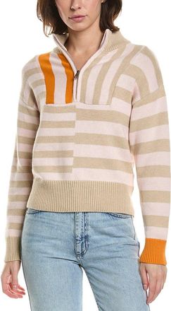 Brodie Mix Stripe 1/2-Zip Cashmere-Blend Pullover