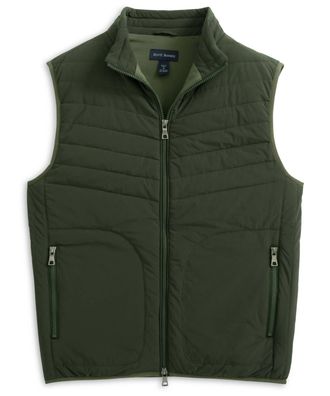 Scott Barber Menss Stretch Nylon Puffer Vest In Olive