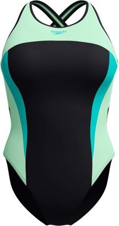 Speedo High Neck Splice Crossback Swimsuit Badeanzug für Damen | schwarz
