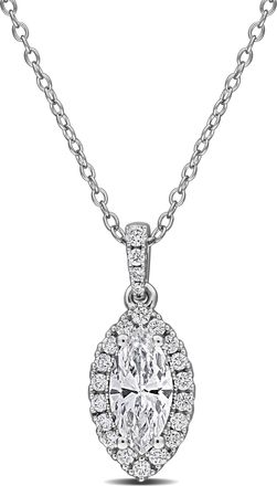 Mimi & Max Created Forever Lab-Grown Diamond Halo Necklace Sterling Silver 7/8 - 1 1/4ct TDW