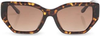 Tory Burch Kira Oversized Geometrische Zonnebril - Dames - Zonnebrillen - Bruin - 53 MM - Leer - Accessoires