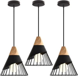 OEM 3 Piezas De L&aacute;mpara Colgante Retro E27 Con Forma De Jaula, Ara&ntilde;a De Metal Vintage Para Techo Interior, Color Negro