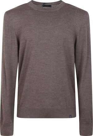 Fay Blauwe Wollen Trui met Iconisch Logo - Heren - Ronde hals truien - Bruin - 2XL - Wol - Truien & Vesten