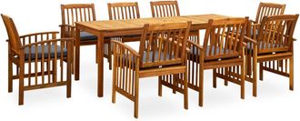 vidaXL Set Comedor De Jard&iacute;n 9 Pzas Y Cojines Madera Maciza De Acacia Vidaxl