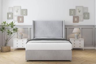 Sloomy Devonshire Naples Divan Set No Drawers-54 Wingback in Silver | Size: Super King