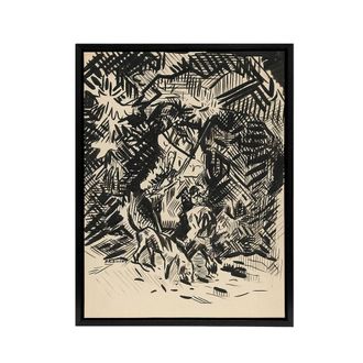 Artery8 Hunter With Child & Hound Kubincan Black Framed Canvas Art Print | Size: W24 x H32