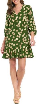 London Times Polka Dot Balloon Sleeve Ruffle Hem Shift Dress in Forest Elf/Nomad at Nordstrom Rack, Size X-Large