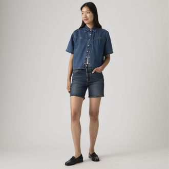 Levi's 501 Mid Thigh Lightweight Shorts - Womens - 23 - Dark Wash / Quilt Shift Lightweight