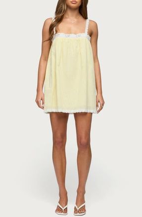 Edikted Hipla Contrast Lacy Cotton Minidress in Yellow at Nordstrom, Size Medium