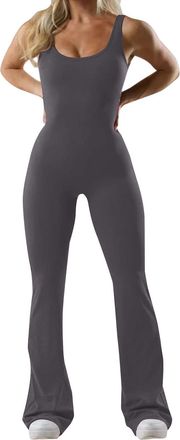 Generic Unitard Women Yoga Bodysuits Womens Flared Jumpsuit Sexy Backless Gym Jumpsuits Playsuit Sleeveless Racerback Bodysuit V Neck All in One Wide Leg Body