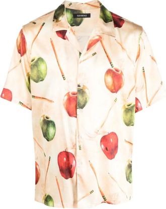 Nahmias Short Sleeve Shirts, male, Multicolor, L, Silk Apple Motif Shirt