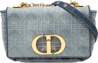 Dior Pre-owned Dior Small Embroidered Denim Cannage Caro Bag 50-MA-1210