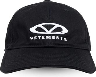 VETEMENTS Caps, male, Black, Size: ONE SIZE Black Cotton Embroidered Logo Cap