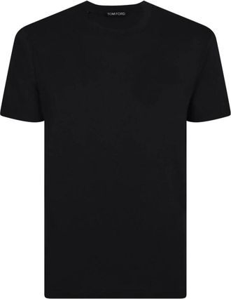 Tom Ford T-Shirts, male, Black, Size: L Lyocell Cotton Crew Neck T-Shirt