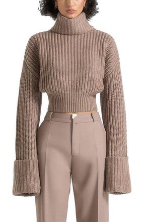 Mani&egrave;re De Voir Amaya Roll Neck Knit Jumper With Cuffs in Taupe at Nordstrom, Size X-Small