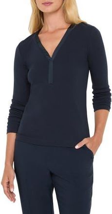 Nic+Zoe Trimmed Knit Rib V-Neck Top in Dark Indigo at Nordstrom Rack, Size Small