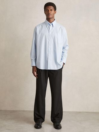 Reiss Soft Blue & white Oversized Poplin Stripe Cotton Shirt, XL