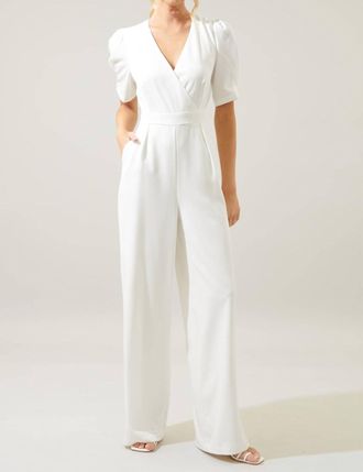Sugarlips Go Getter Wide Leg Surplice Jumpsuit In White