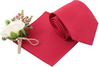 DQT Plain Glossy Satin Polyester Wedding Classic Neck Tie and Pocket Square Set for Men in Red