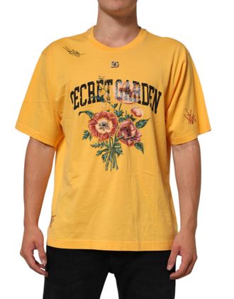 Dolce & Gabbana Mens Yellow Secret Graden Floral Cotton Crewneck T-Shirt