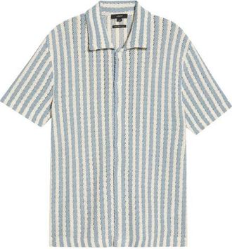 Vince Beach Stripe Cotton-Blend Button-Front Shirt in Uniform Blue Combo at Nordstrom, Size Xx-Large