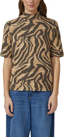 s.Oliver T-Shirt S.OLIVER, Damen, Gr. 34, braun beige, Web, Obermaterial: 82% Viskose, 15% Polyester, 3% Elasthan, bedruckt, regular fit normal, ohne Ausschnit