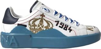 Dolce & Gabbana Gedrukte Portofino Lage Sneakers - Heren - Sneakers - Wit - 39 1/2 EU - Leer - Schoenen