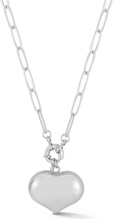 Chloe and Madison Puffy Heart Paperclip Chain Necklace in Silver at Nordstrom Rack