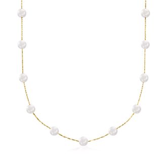 Ross-Simons 6-6.5mm Cultured Pearl Station Necklace in 14kt Yellow Gold