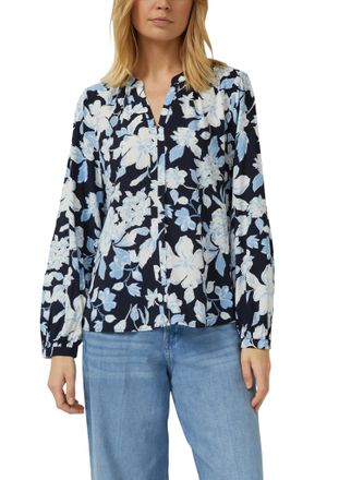 s.Oliver Langarmbluse S.OLIVER, Damen, Gr. 38, blau floral, Web, Obermaterial: 100% Viskose, gemustert, regular fit normal, Rundhals, elastischer Bund, Blusen 