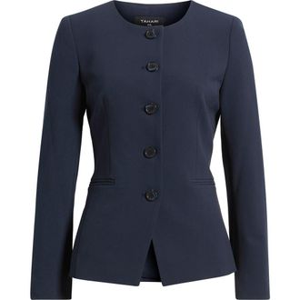 Tahari by ASL Collarless Button Jacket in New Navy at Nordstrom, Size 14