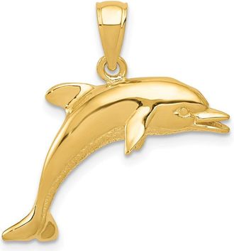 Diamond2Deal 14k Yellow Gold Jumping Dolphin Pendant