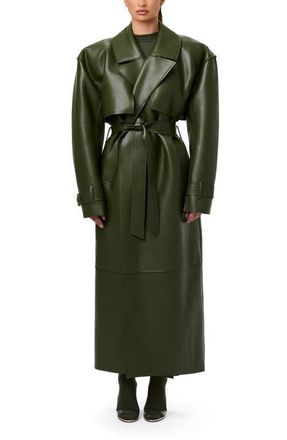 Naked Wardrobe Faux Leather Trench Coat in Olive at Nordstrom, Size X-Large