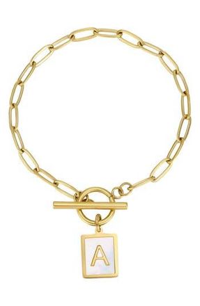 Adornia 18K Gold Plated Mother-of-Pearl Initial Charm Toggle Bracelet in White/Gold-A at Nordstrom Rack