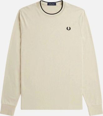Fred Perry Mens Fred Perry Twin Tipped Neck Beige Long Sleeve T-Shirt - Tan - Size: 38