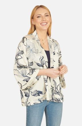 Yumi Abstract Floral Print Open Front Top in Ivory at Nordstrom, Size 12