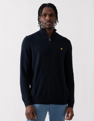 Lyle & Scott Mens Lyle & Scott Cotton Merino Mens Quarter Zip Jumper - Z271 Dark Navy - Size: 38