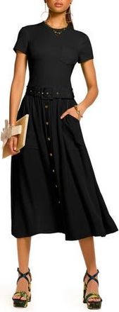 Ramy Brook Sylvie Mixed Media Cotton Blend Dress in Black at Nordstrom Rack, Size Xx-Small
