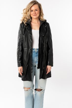 Mauritius Seneka lange Lederjacke mit abzippbarem Kapuzen-Einsatz