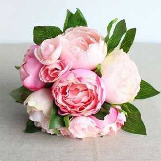 OEM Ramo De Peon&iacute;as De 32 Cm - Flores Artificiales De Seda - 9 Flores (rosa Claro)
