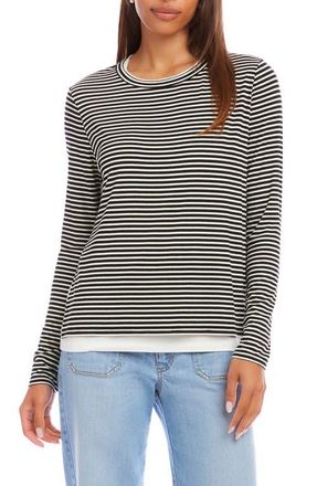 Karen Kane Stripe Layered Side Slit Top in Black/White at Nordstrom, Size X-Large