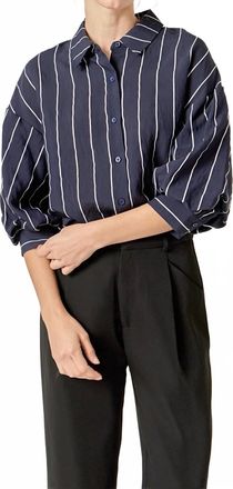 English Factory Bellamy Balloon Sleeve Blouse In Navy / White