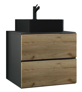 ebuy24 Ebuy24 - Vcm 2 Pcs Lavabo Lavabo Negro Gabinete Inferior Ancho 60 Cm Muebles De Ba&ntilde;o Con Cajones Lendas S Bl (antracita / Roble Miel)