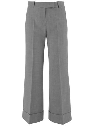 Ql2 Quelledue Gray Tailored Crease Wide-Leg Wool Formal Pants