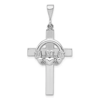 Diamond2Deal 14k White Gold Claddagh Cross Pendant