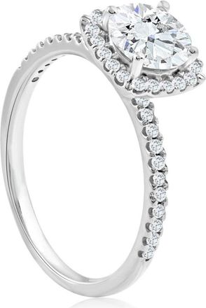 Pompeii3 1 3/4 Ct TW Moissanite & Diamond Cushion Halo Engagement Ring in 14k White Gold