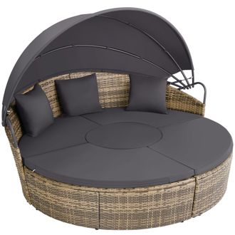 TecTake Sun Lounger Santorini - modular garden furniture set with shade canopy in Natural | Size: 4 Person