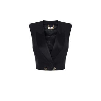 Elisabetta Franchi Waistcoats, female, Black, S, Cr&ecirc;pe Waistcoat with Satin Lapels