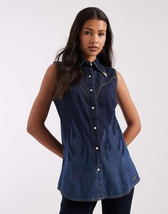 Wrangler x Lainey Wilson - Flame - Camicia senza maniche in denim color indaco-Blu